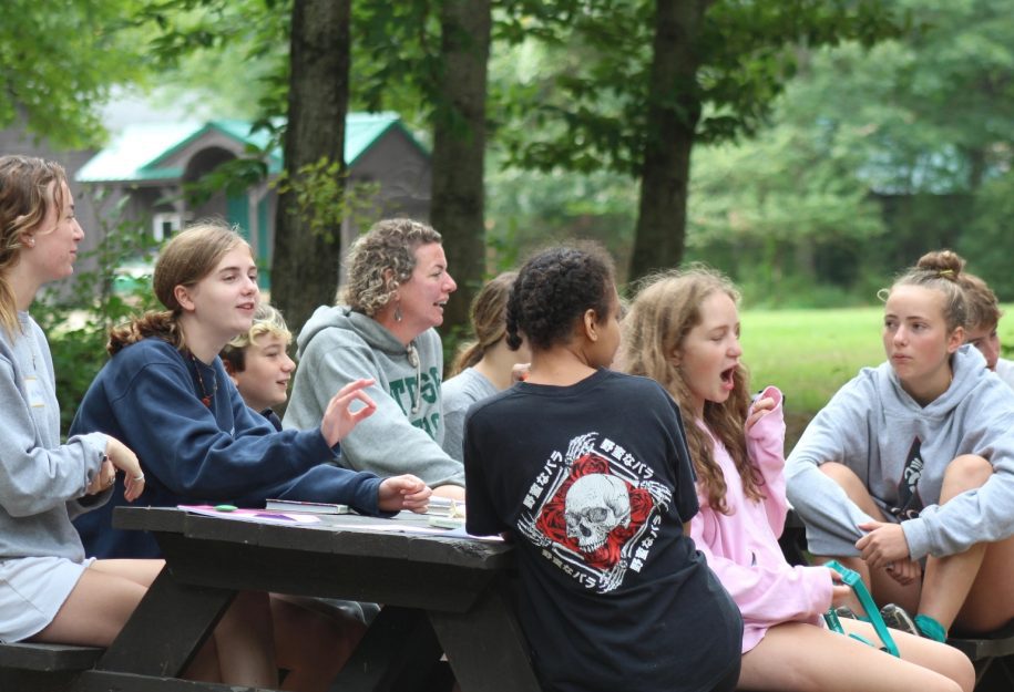 People at the table outside